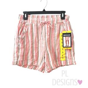Briggs Linen Blend Pink Striped Shorts Lightweight Pull on Small NWT